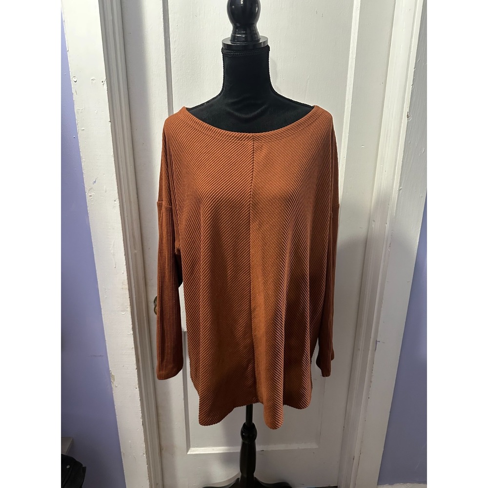 Ava + Viv Brown Ribbed Sweater in 2X